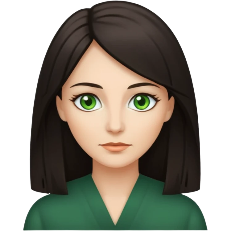 middle age woman with green eyes and long straight dark ash hair emoji