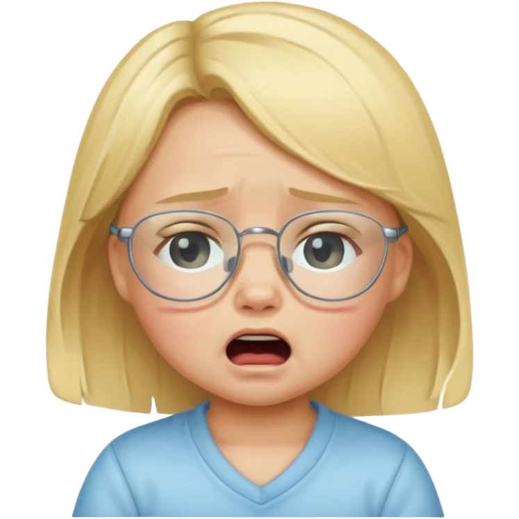 blond baby girl crying with glasses emoji