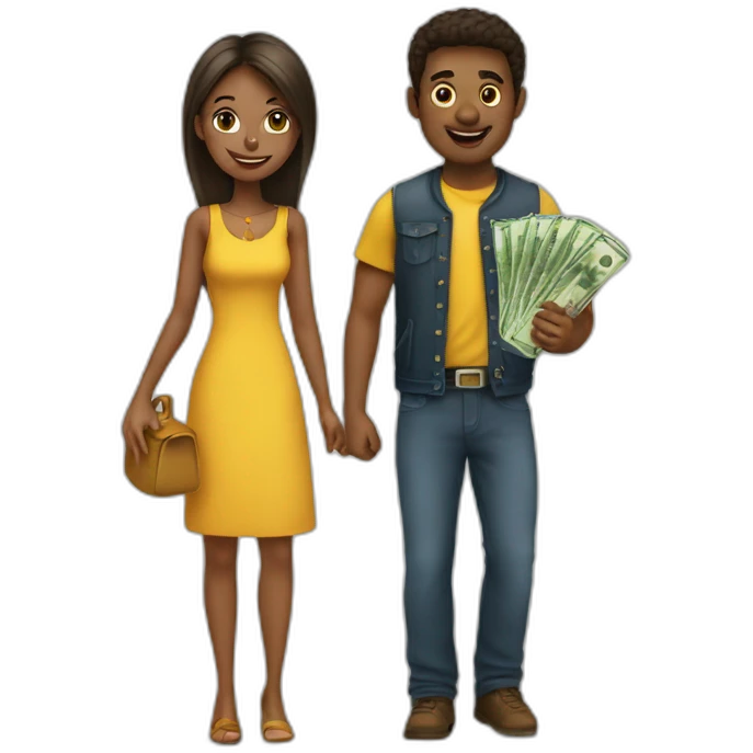 girl and guy with money emoji