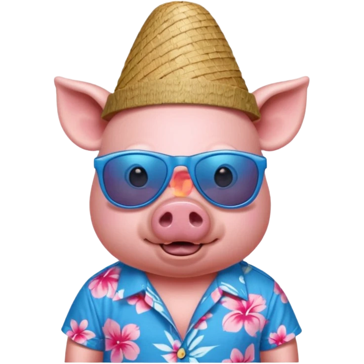 Pig with blue aloha shirt, birthday hat, sunglasses emoji