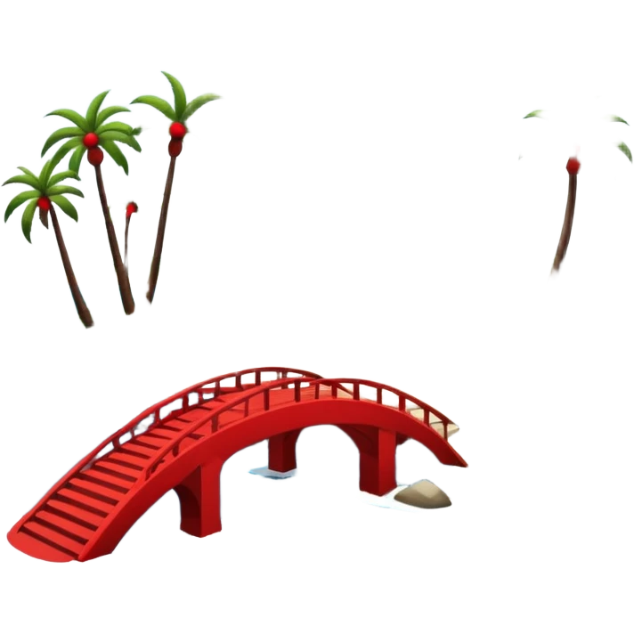 advanced modern island with advanced infrastructure, parks, contemporary architecture, beaches with palm trees, and with a red bridge on one side emoji