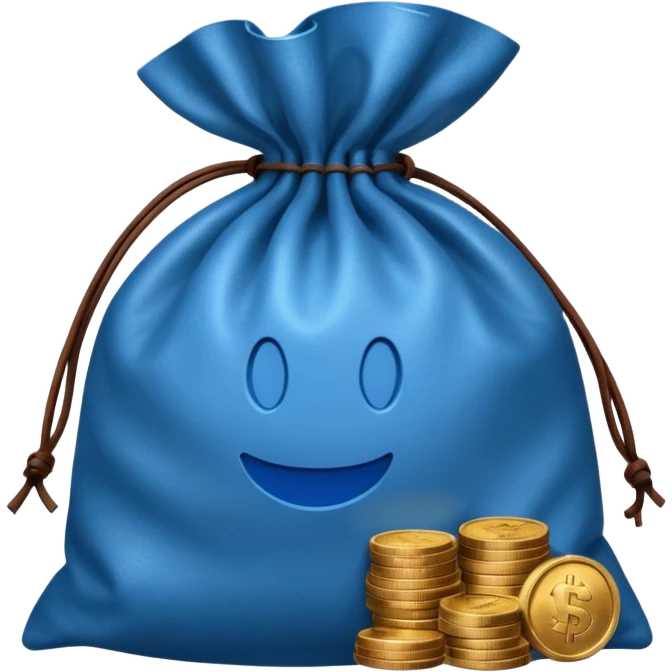 blue coins inside brown money bag emoji