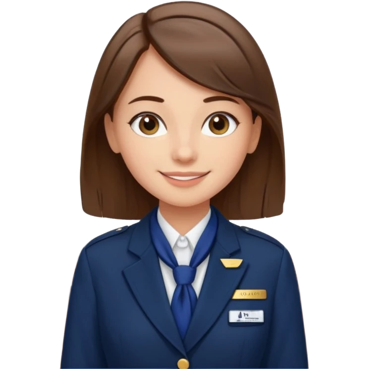Reception Young girl, straight hair, wearing uniform jacket with hotel name badge, tasteful scarf, stand behind the desk

 emoji