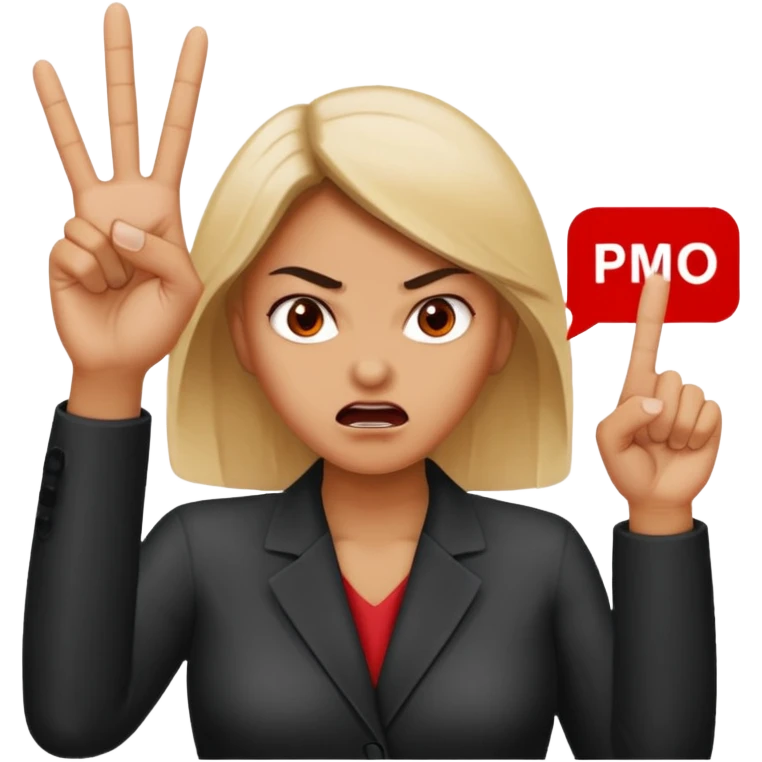 Letters saying “Don’t PMO” With an angry lady standing behind the letters with her fingers up  emoji