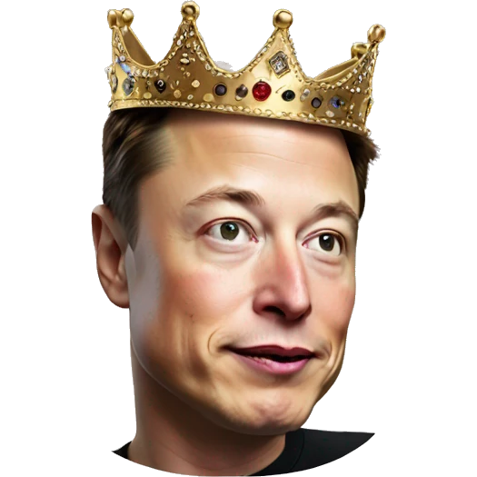 Elon musk with a crown on his nose emoji