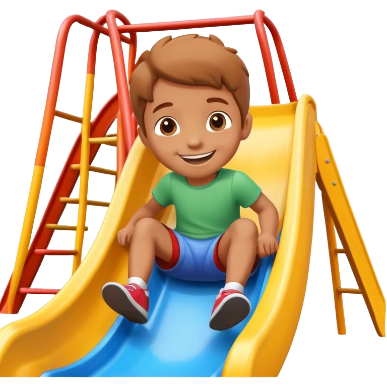 colorful playground slide with a smiling child, fun and friendly emoji