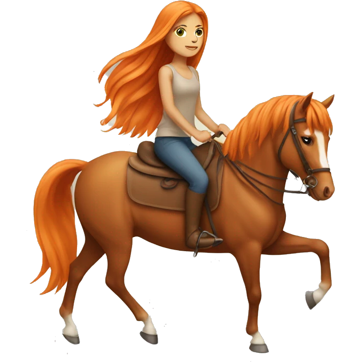 Tan girl with long orange hair riding a horse emoji