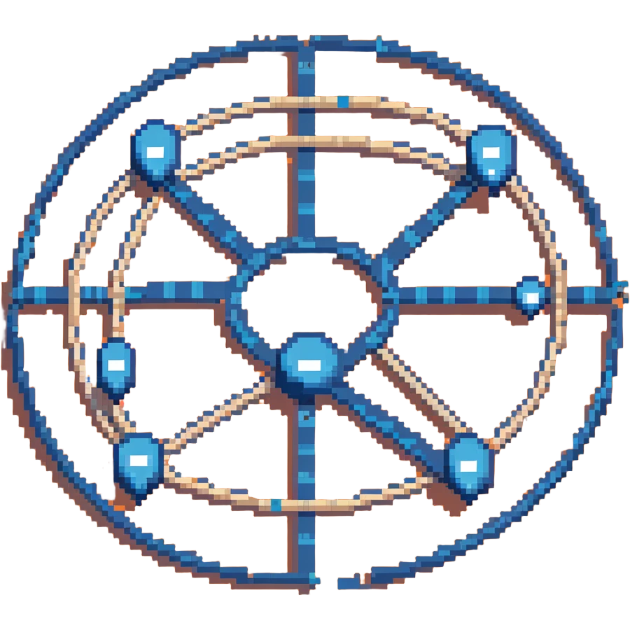 network in a circular form with blue boxes at intersection points emoji