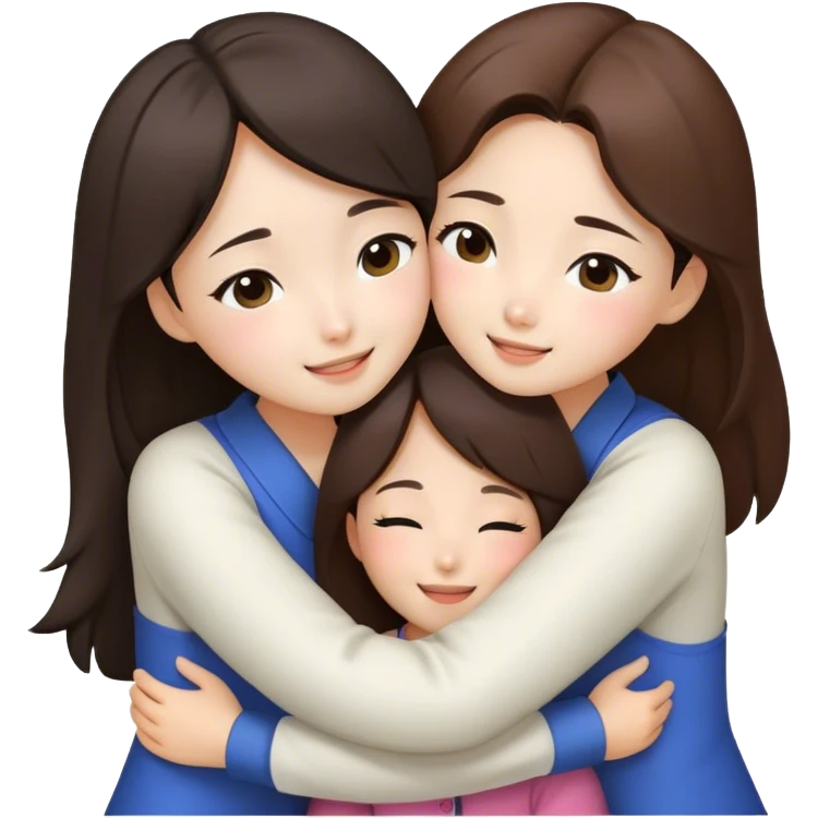 Hug between 3 brunette korean girls  emoji