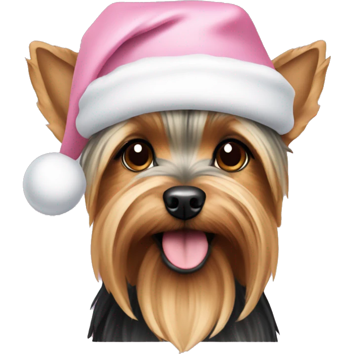 Yorkshire terrier dog wearing a pastel pink Santa hat emoji