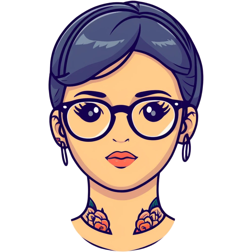 young girl with face tattoos wearing glasses emoji