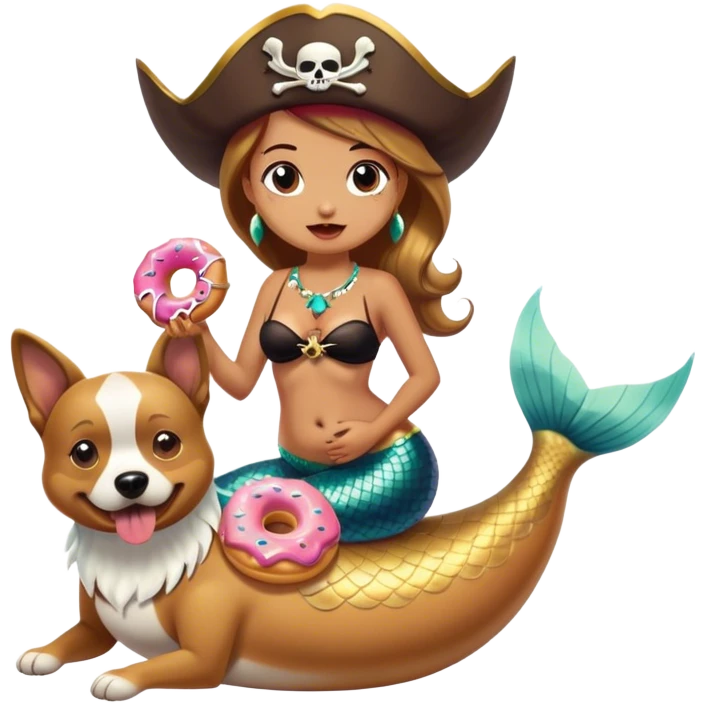 Pirate wearing a dog eating a donut with mermaid tail emoji