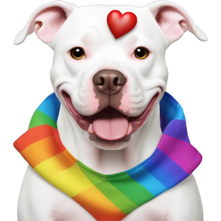 White pitbull wearing I heart gays shirt  emoji