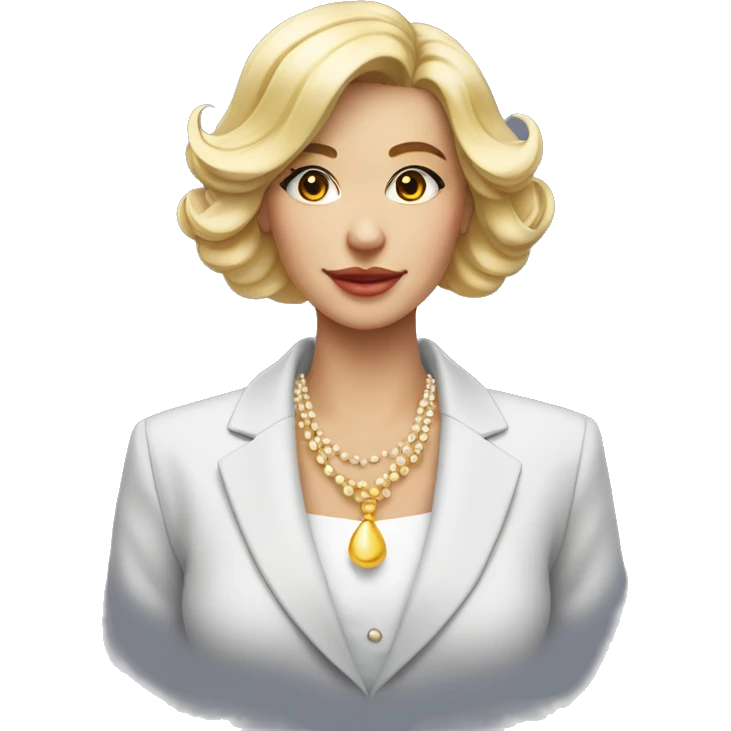 mulher branca com cabelos lisos escuros vestida de um blazer e um colar de perolas emoji