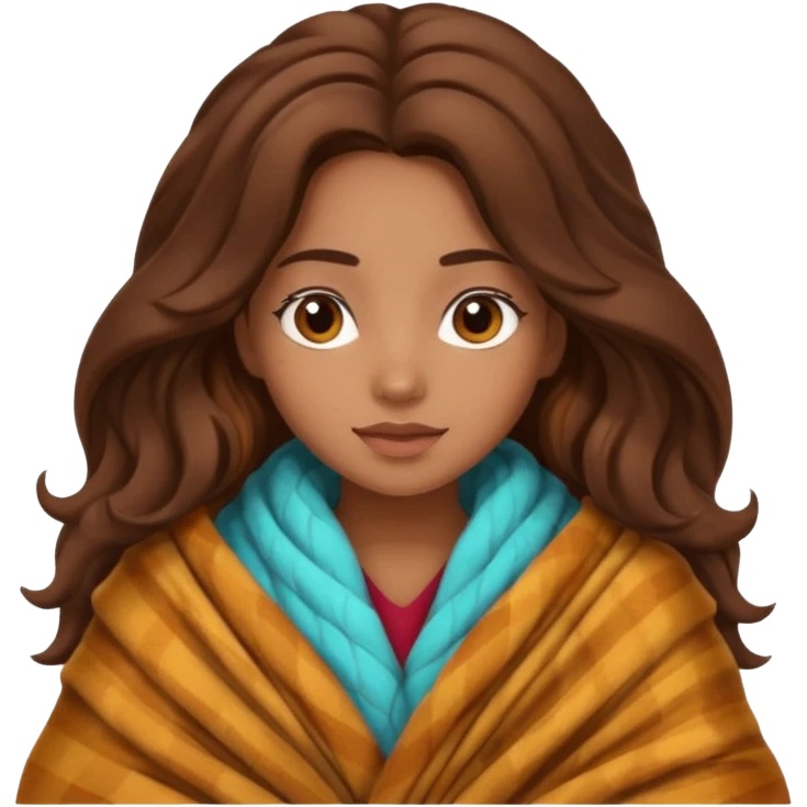 Cozy mixed girl with long wavy hair wrapped in blanket for fall emoji