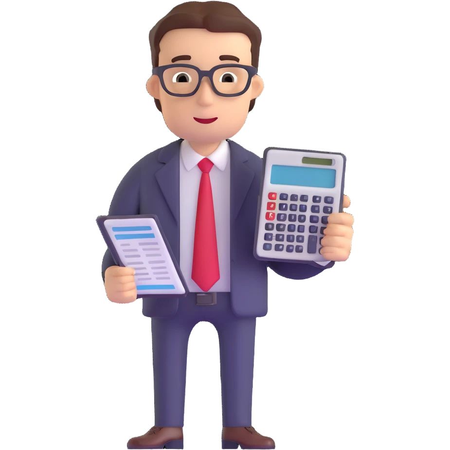 male accountant reviewing financial documents with calculator emoji