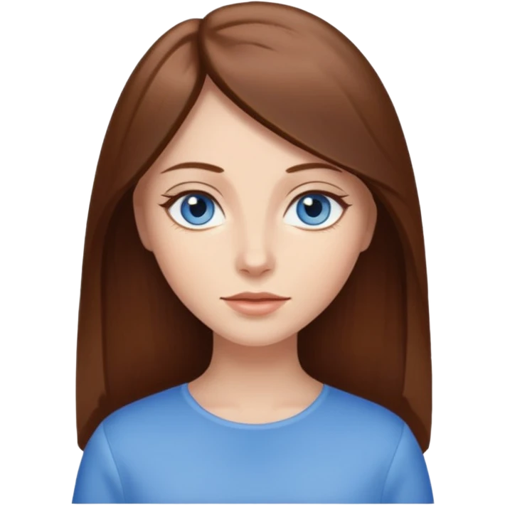 Femme brune cheveux long raide yeux bleus en amande emoji