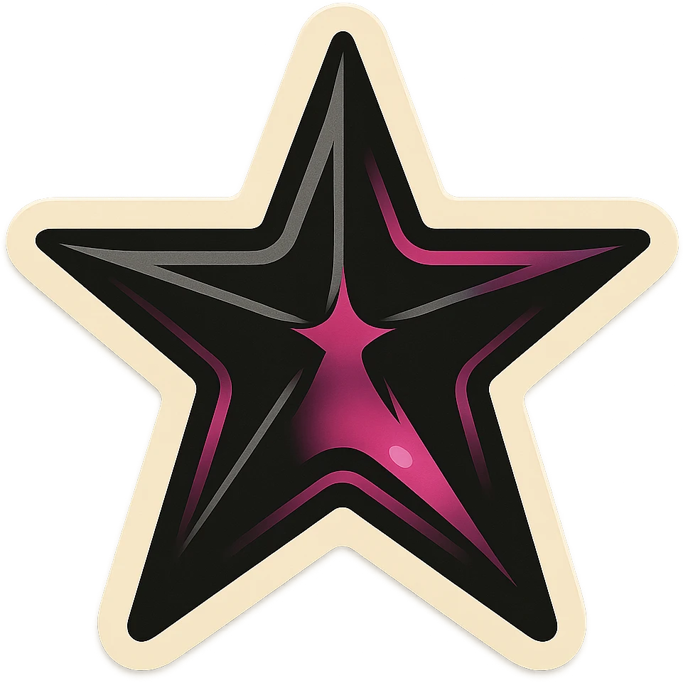 gothic star, black and pink, retro stickers style emoji