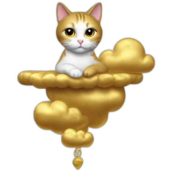 cat secretary sitting on top of the gold cloud emoji