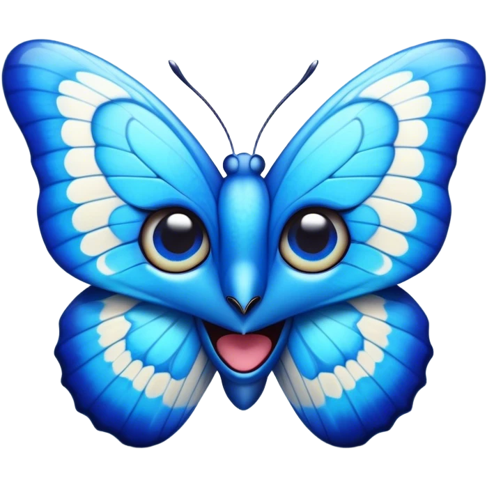 Cinematic Realistic Comical Blue Butterfly Portrait Emoji, Head tilted dramatically with an exaggeratedly amused expression, featuring striking, vividly detailed sapphire wings with playful, intricate patterns and wide, expressive eyes brimming with humorous disbelief, rendered with lifelike clarity and vibrant natural hues, high shine, dramatic yet playful, styled with an air of cheeky floral mischief, soft glowing outline, capturing the essence of a spirited and over‐the‐top blue butterfly that looks ready to flutter its way into viral fame! emoji