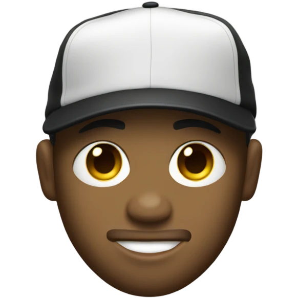 A rapper wearing a backwards cap holding a microphone emoji