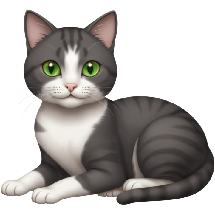 beautiful female solid dark grey cat with green eyes, white toes/paws and white patch on her chest rolling over emoji