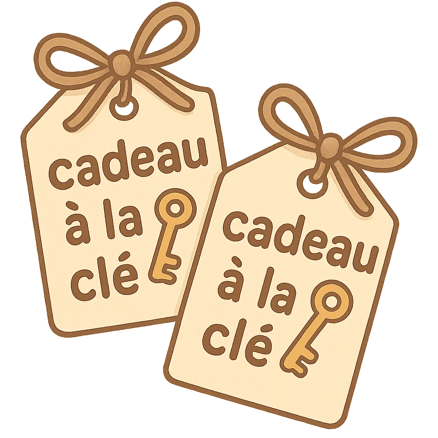 étiquettes avec marqué dessus : cadeau à la clé emoji