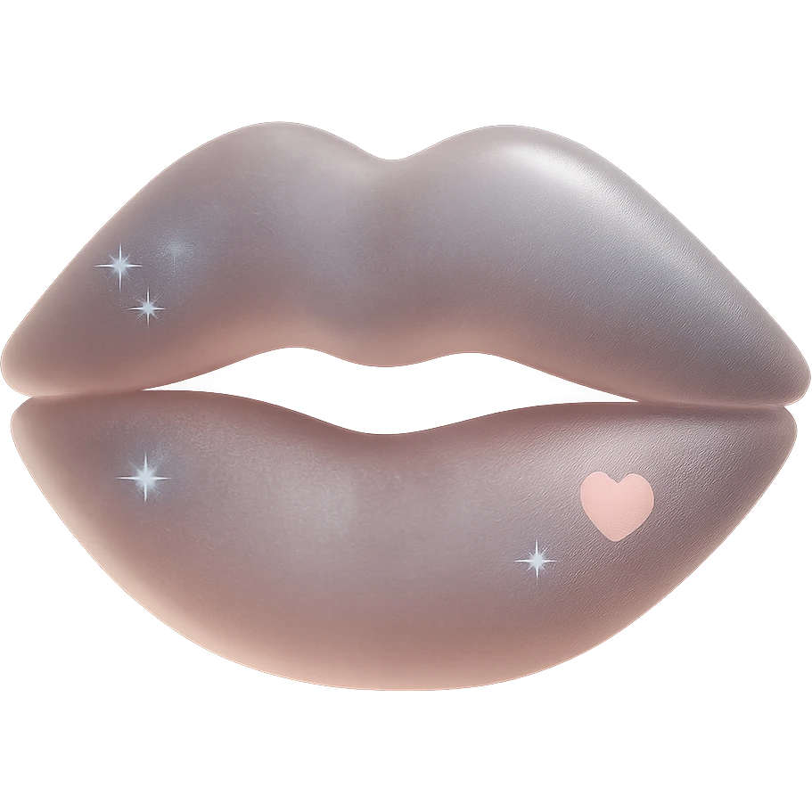Add a small pastel pink heart accent to the 3D pastel pink lipstick kiss print with sparkly accents, keep the background transparent. emoji