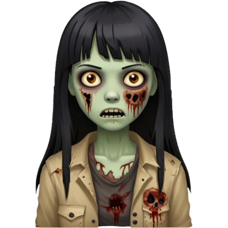 oculos, cabelo preto e longo e com franja reta, mulher e zumbi  emoji
