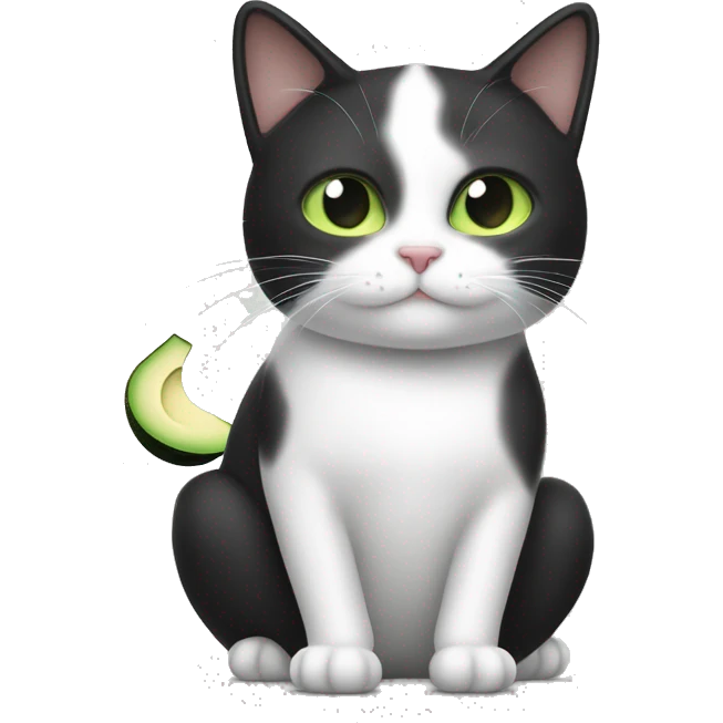 Black and white cat with an avocado￼￼ emoji