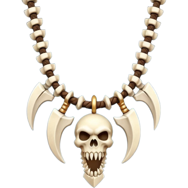barbarian necklace object icon, necklace made of bones and fangs, rugged tribal jewelry, 3D cartoon, mobile game icon style, centered, clean background, no text, no watermark

 emoji
