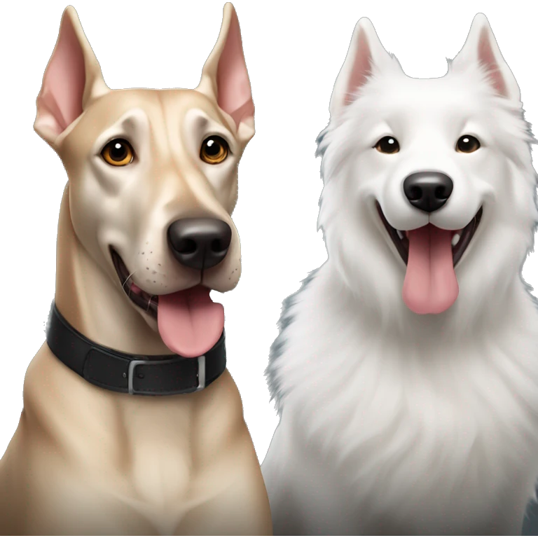 Doberman and Samoyed playing emoji