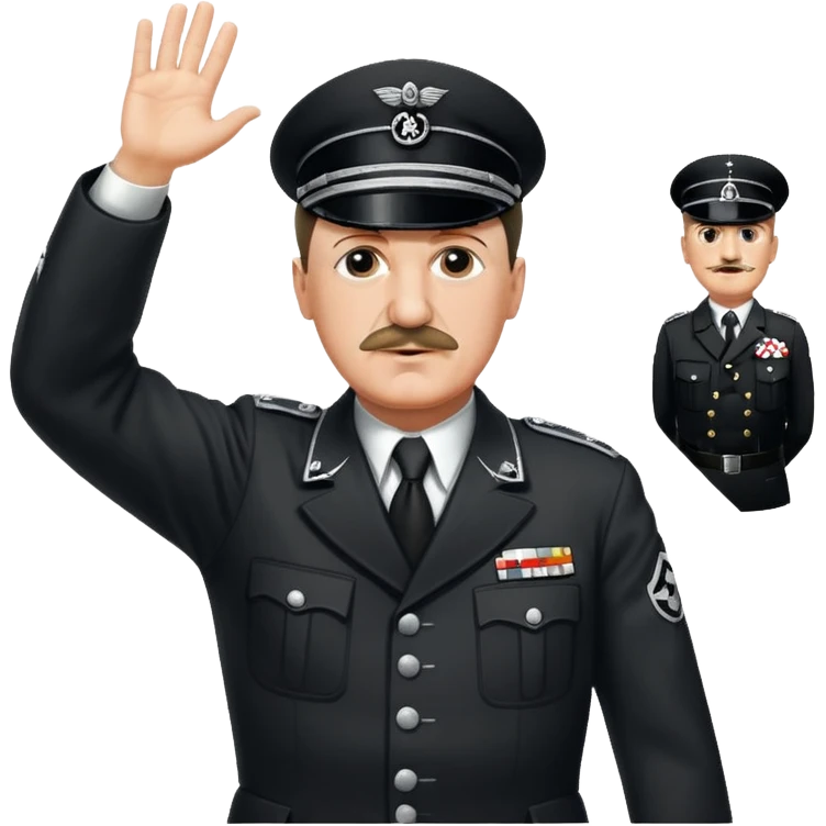 Adolf Hitler with a small mustache raising one hand straight out like a Sieg Hail salute in Black SS uniform. The arm must be straight out with no bend in the elbow emoji