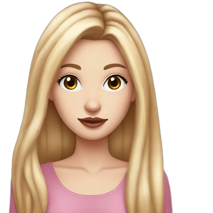 White girl with long blonde hair and dark eyebrows and a round long nose with deep eyes and long dark eyelashes with perfect pink lips and some slight freckles emoji