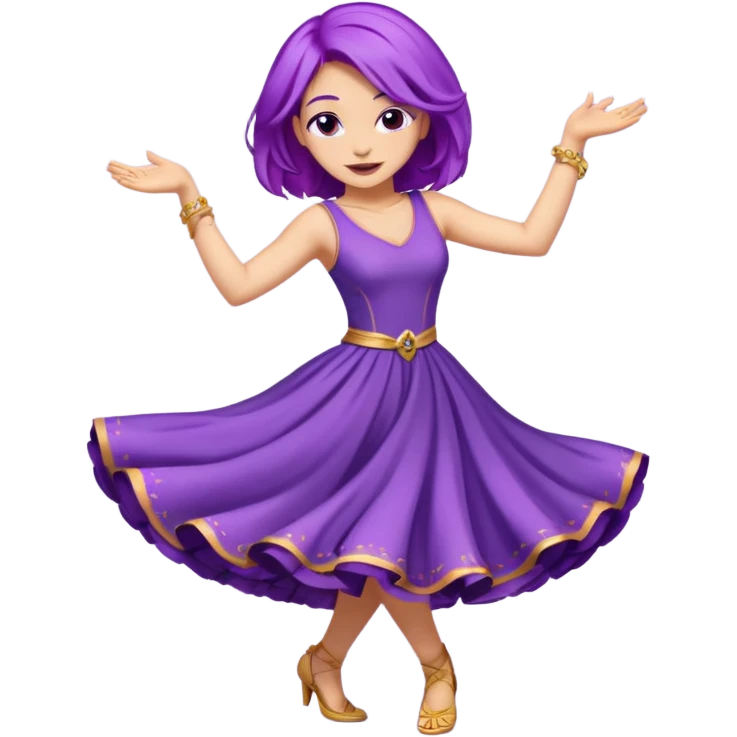 purple haired light skinned woman dancing emoji