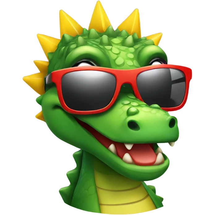 An alligator with a red mohawk and star shaped yellow sunglasses  emoji