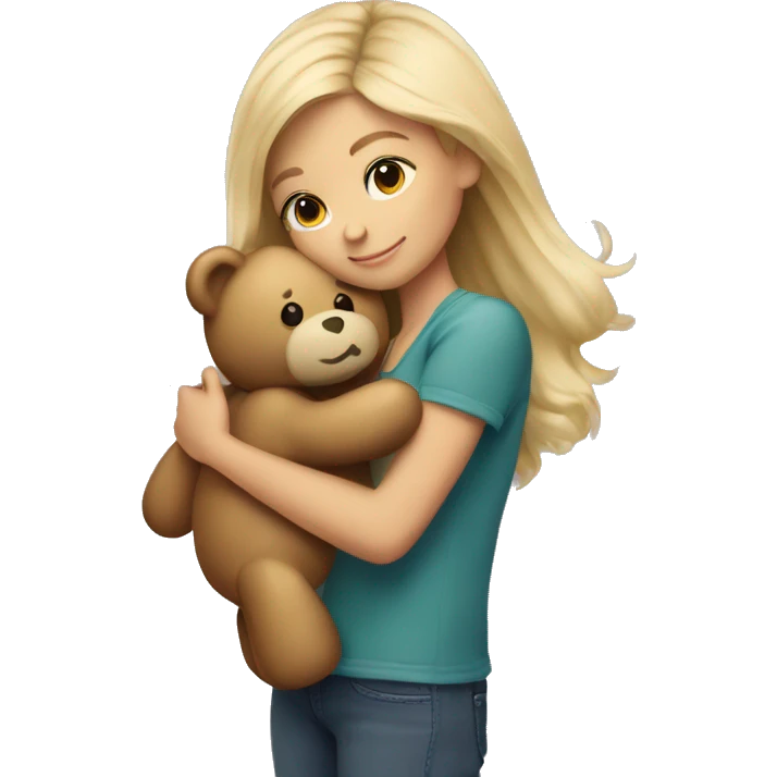 blonde balayage girl hugs a teddy bear emoji