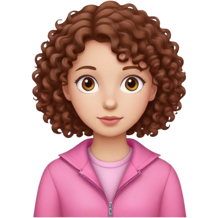 chica pelo rizado marron con piel clara y ropa rosa emoji