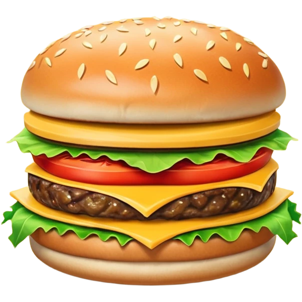 Generar hamburguesa con una sola carne, de pan color café con semillas hemp encima del pan, con carne, tomate, lechuga, queso, piña dentro de ella emoji