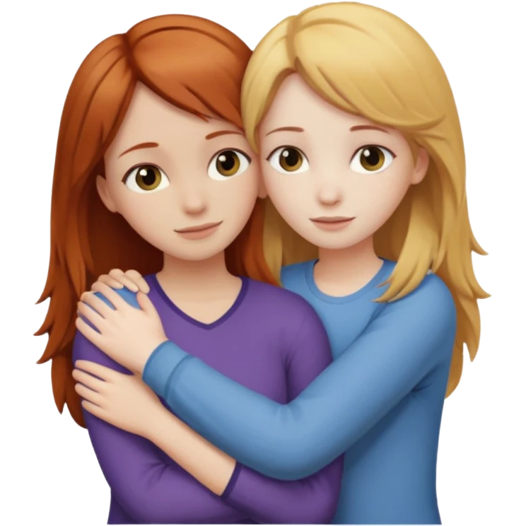 two girls who hug eachother. one has auburn hair and very pale skin, other has medium skin and blonde hair emoji