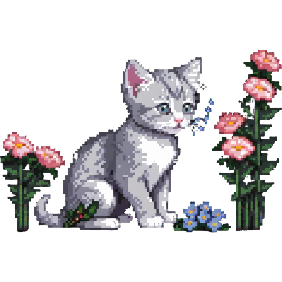Kitten smells flowers emoji