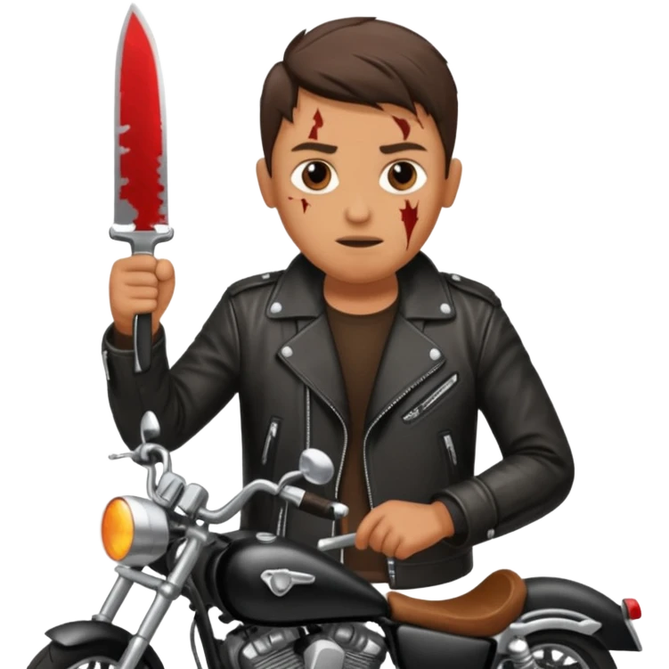 یکموتور سوار باصورت زخمی که چاقو دستش هست موتوری هم مردباشه emoji