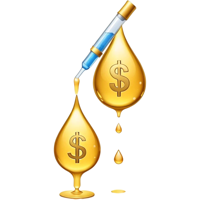 pipette positioned above a golden drop with a dollar sign inside the drop emoji
