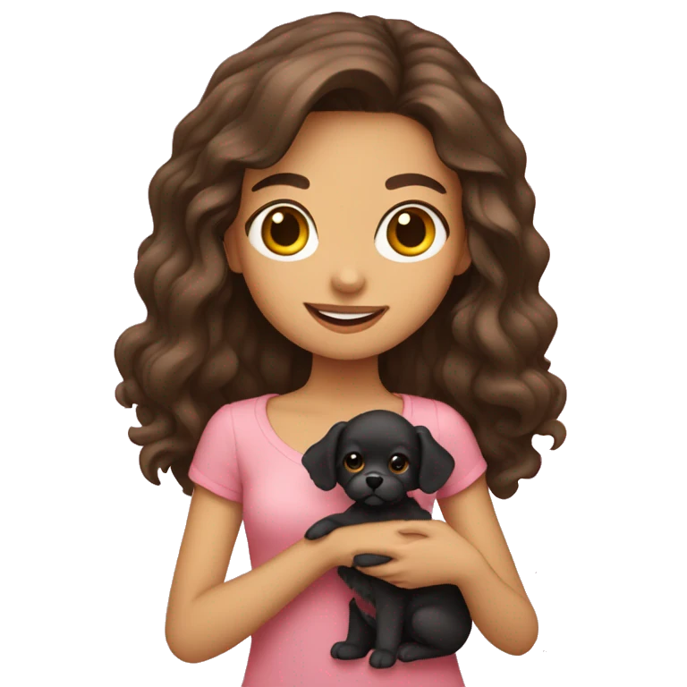 Brunette girl holding pomapoo puppy emoji