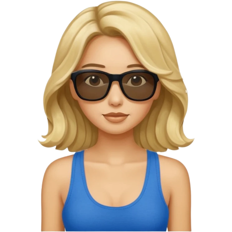 an olive tan woman with long, wavy blonde hair in a blue tank top wearing skinny black rectangular sunglasses emoji