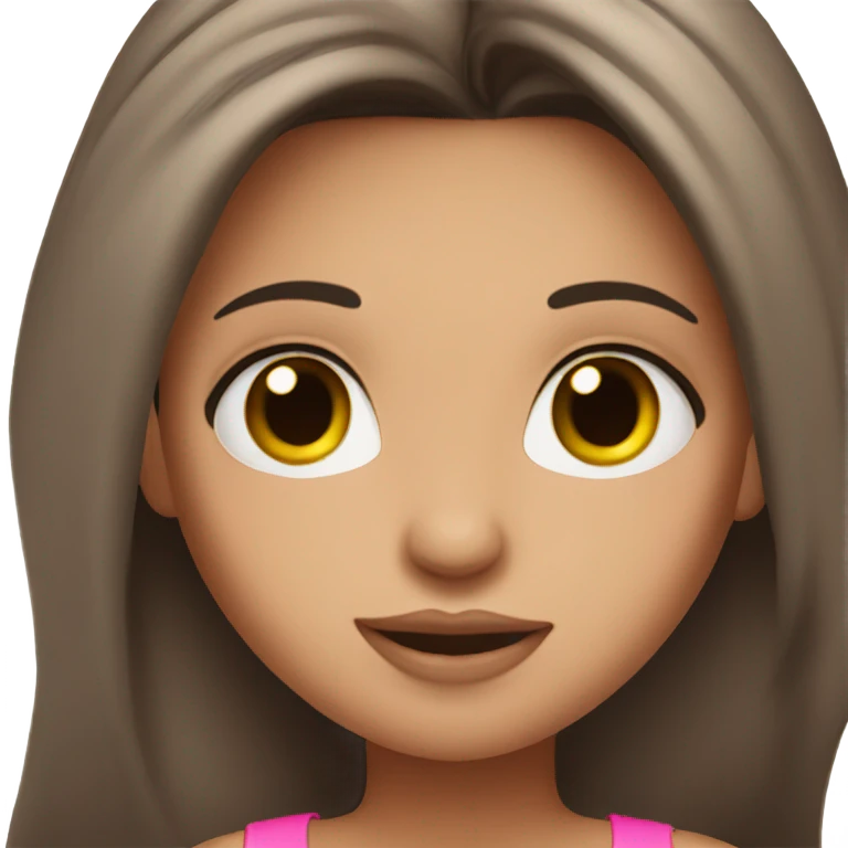 brunette long hair girl with cute pink top tank and makeup  emoji