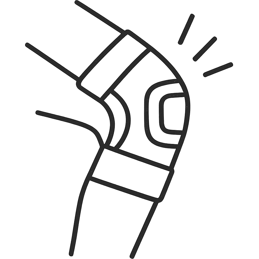 hand-drawn outlined icon of a knee with a knee brace emoji