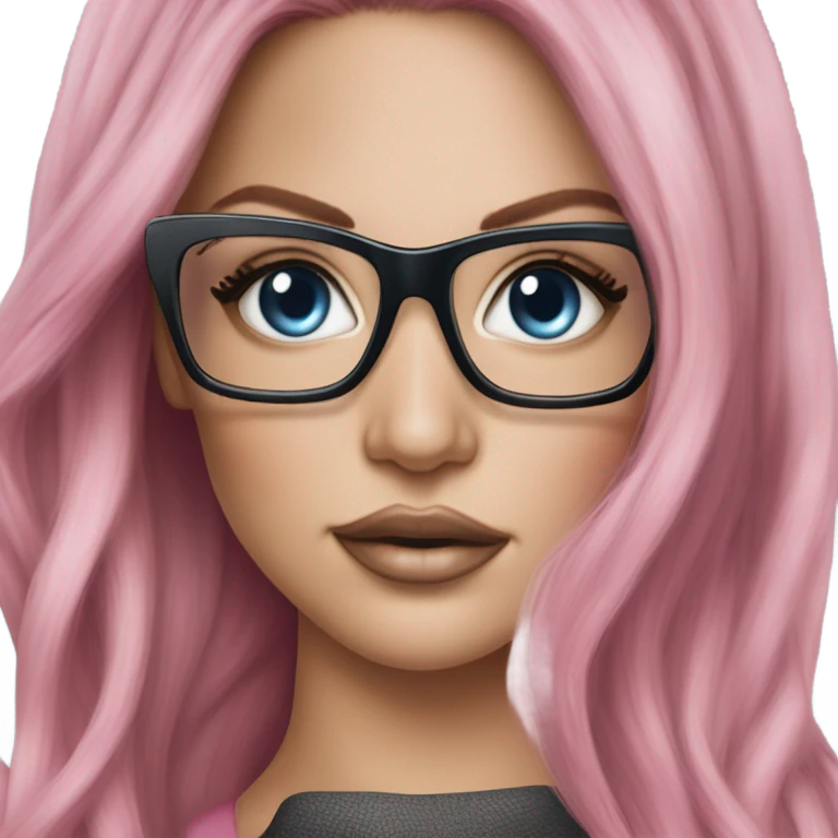 Photo Realistic khloe jenner stylish pink hair BLUE eyes and glasses elegant  emoji