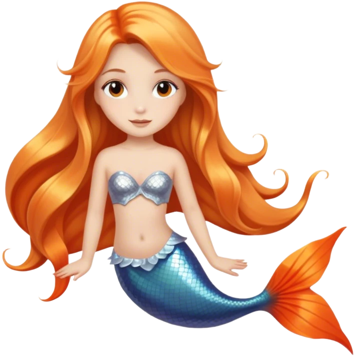 Girl with dark long blonde hair silver eyes and orange mermaid tail emoji