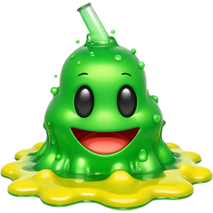 3D render of Green Ooze Puddle, toxic waste aesthetic, neon green bubbling liquid, caution yellow metal, industrial warning texture, Apple emoji style, isolated on white background --v 6.0 emoji